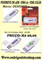 PEN DRIVE de 4GB de MEMÓRIA - MARCA DESIGNER'S - COR: LILÁS - REF: SKU 48.585